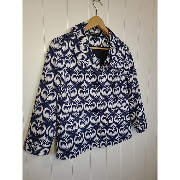 Ellen Tracy Cardigan Jacket Womens Size 12 Blue White Office Career Boho Fall - Picture 3 of 8